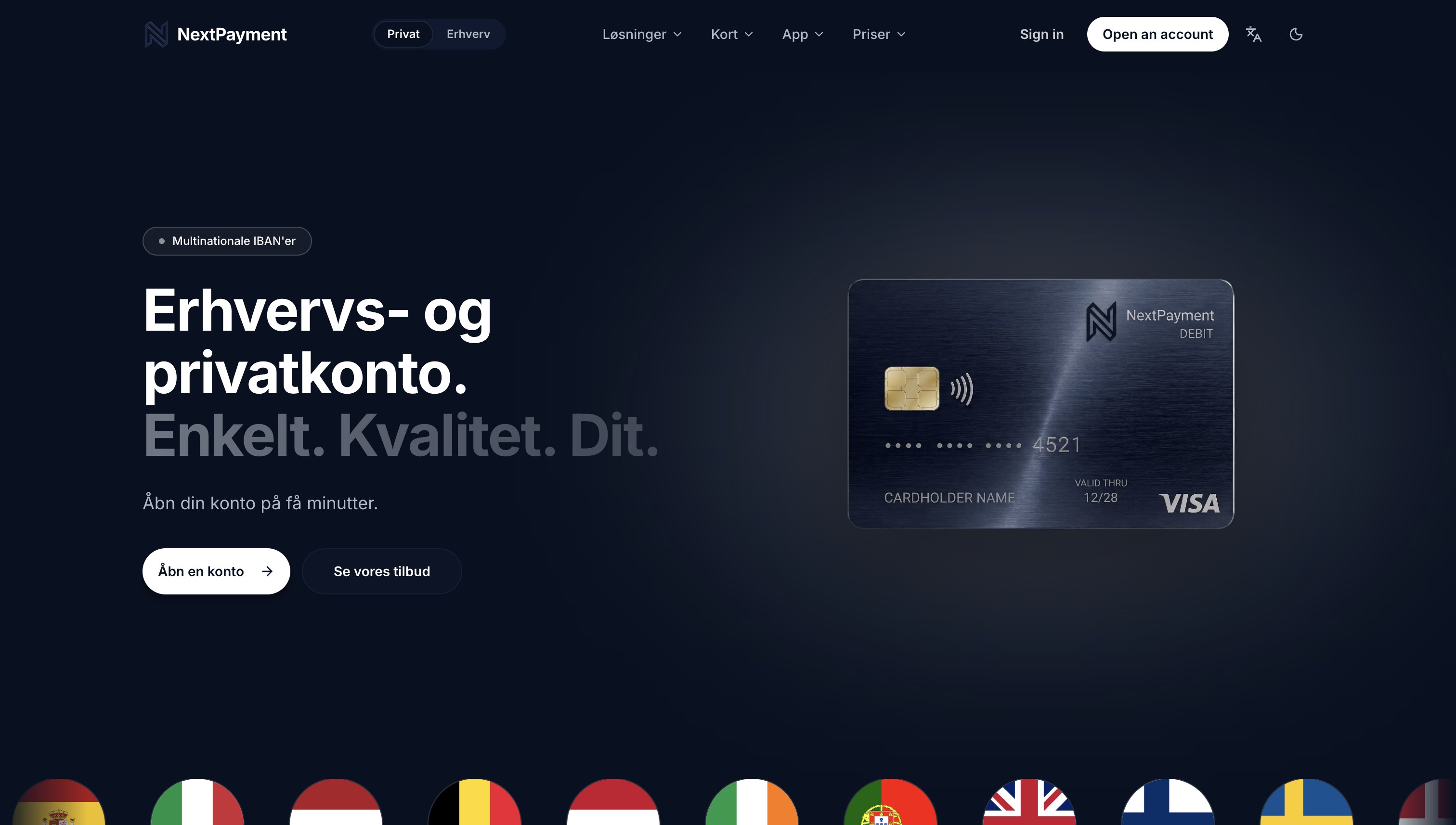NextPayment — digital banking platform homepage