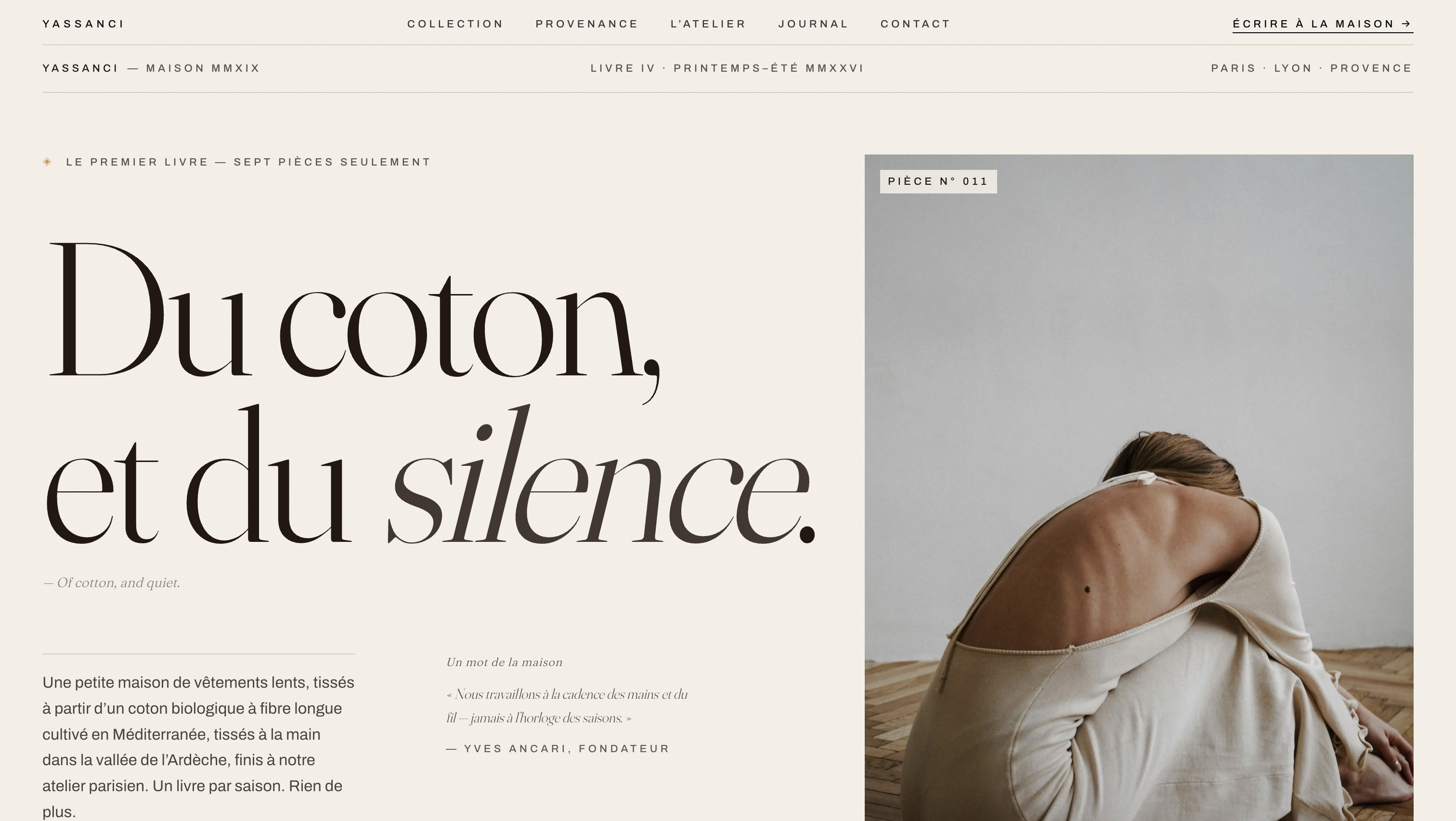 Yassanci — French slow-fashion maison homepage